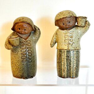 Lisa Larson Stoneware Open Eyes Holes Boy Girl Salt Pepper Shakers MC Vtg Japan